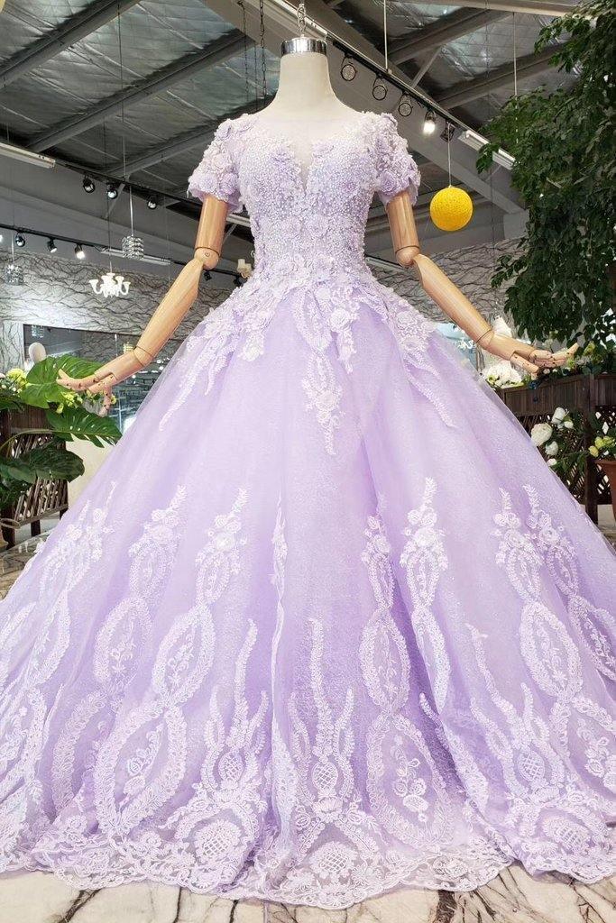 Ball Gown Lilac Short Sleeves Prom ...